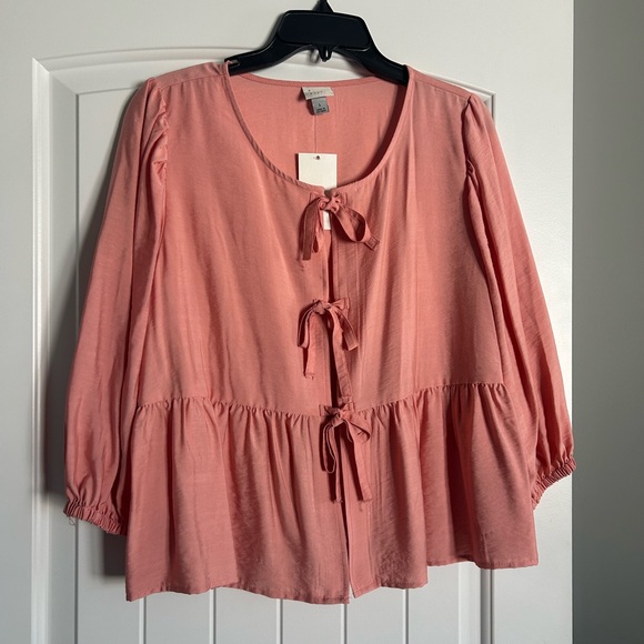 NWT Women’s A New Day Pink Tie Down Flyaway Top - Size L - Picture 2 of 16